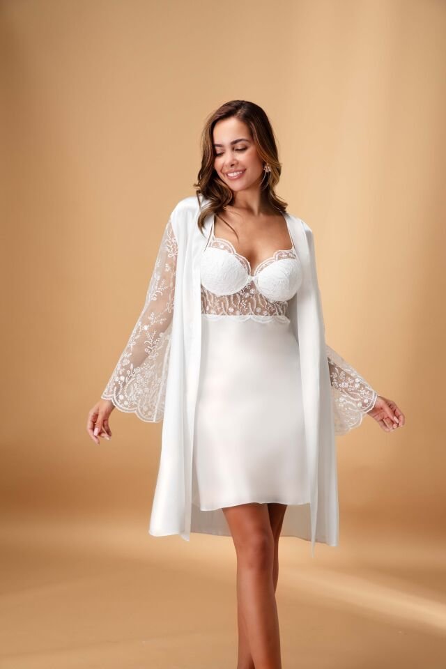 Saten Gecelik Sabahlık Şort Pijama Takımı Altılı Set