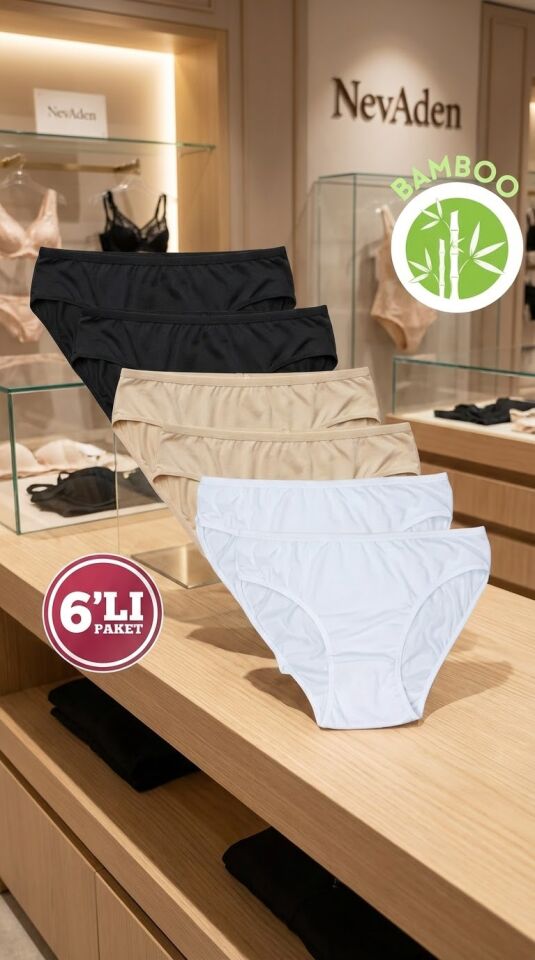 Özten Beyaz Ten Siyah Bambu Bikini 6'lı