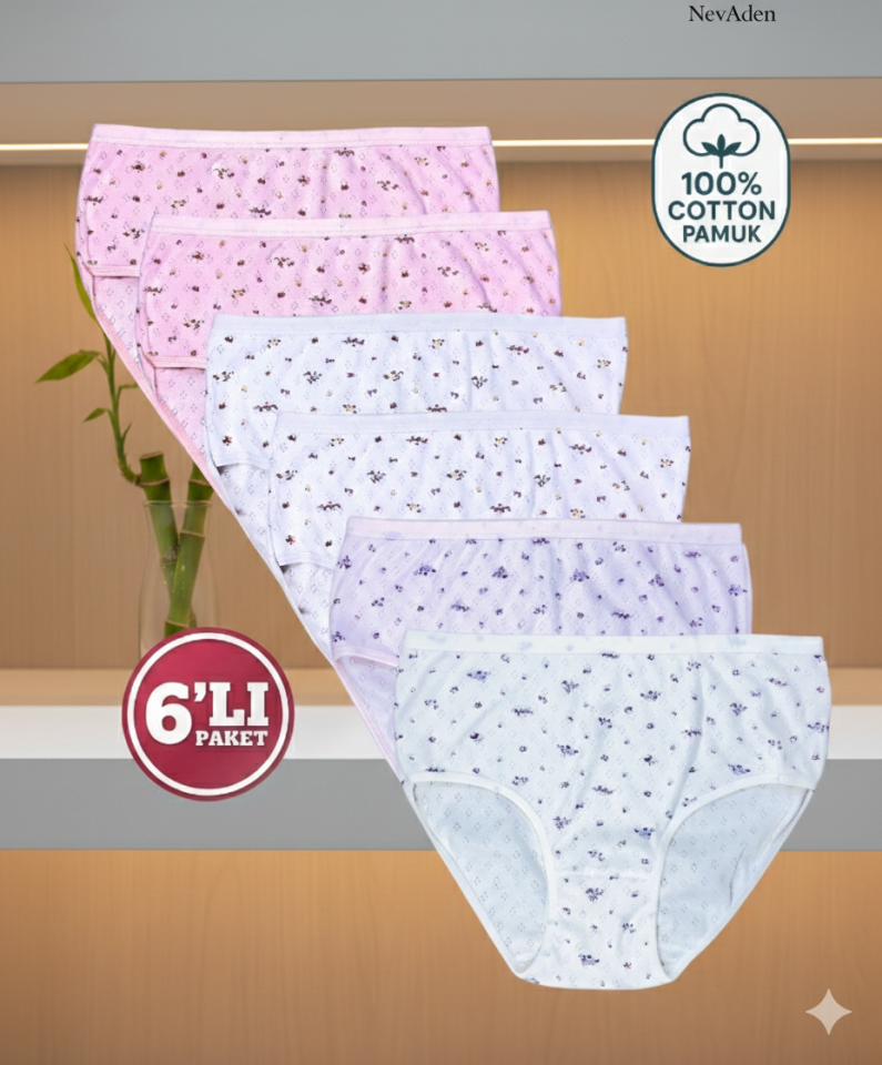 Özten Asorti Pamuklu Çiçekli Bikini 6'lı