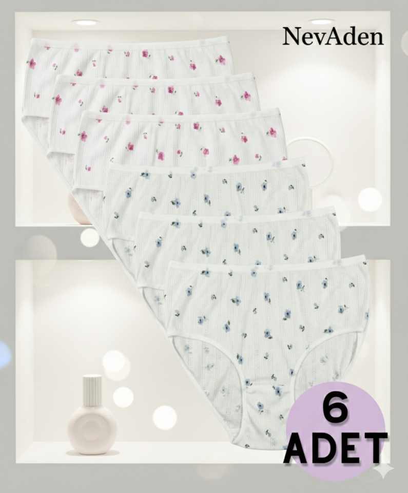 Özten Mine Çiçekli Pamuklu Bato Ekru Külot 6'lı